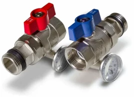 Кран шаровый с полусгоном и термометром (красный + синий) TIM 1"