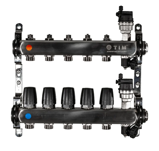 Коллекторная группа без расходомеров и кранов 1"-3/4", 5 хода , нерж, (КВАДРАТ) TIM KBS5005