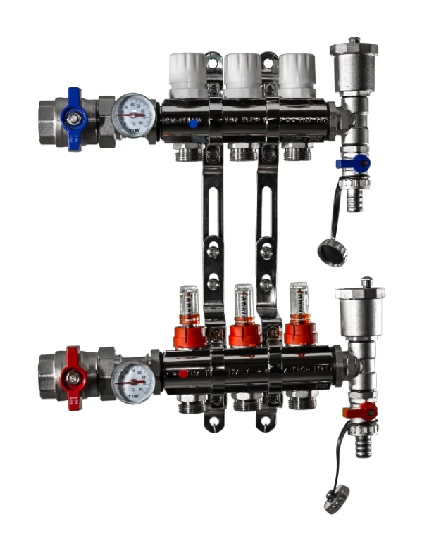 Коллектор для теплого пола 3 контура. Ka003 tim Коллекторная группа с расходомерами. Коллекторная группа tim (kd003) 1" ВР, 3 отвода 3/4", расходомер. Коллекторная группа с расходомерами 1"х2х3/4", FHF-2f Set, Danfoss 088u0722. Коллекторная группа 1" , 5 вых., латунный корпус tim ka005.